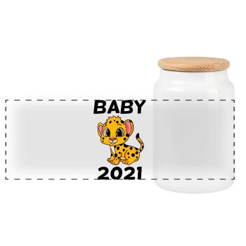 Baby 2021 - Newborn 2021 Baby Gift - Panoramic Cookie Jar with Wooden Lid - white - Front