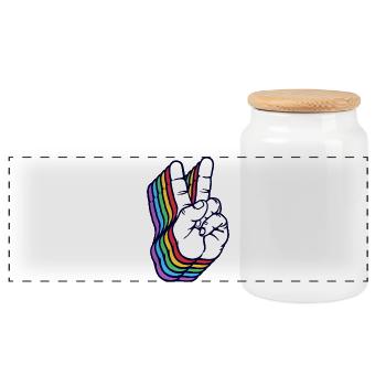 Peace Movement Peace Peace Sign Love - Panoramic Cookie Jar with Wooden Lid - white - Front