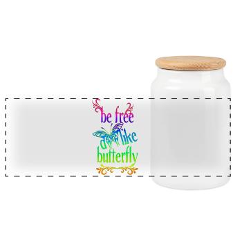 Rainbow - free as a butterfly - Panoramic Cookie Jar with Wooden Lid - white - Front