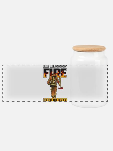 Feuerwehrmann - Panorama Keksdose mit Holzdeckel - Weiß