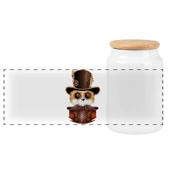 Steampunk Fuchs mit antiken Zylinder Hut & Brille - Panorama Keksdose mit Holzdeckel - Weiß - Vorne