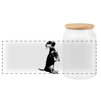 Dachshund - Panoramic Cookie Jar with Wooden Lid - white - Front