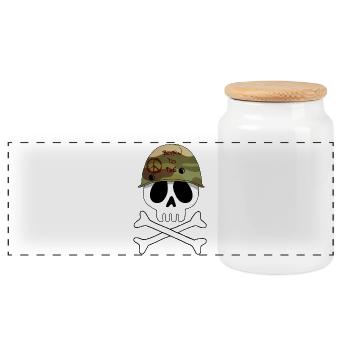 Crâne de militaire - Boîte à biscuits avec couvercle en bois - blanc - Devant