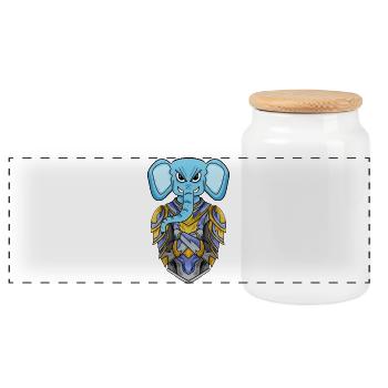 Ritter Elefant cool - Panorama Keksdose mit Holzdeckel - Weiß - Vorne