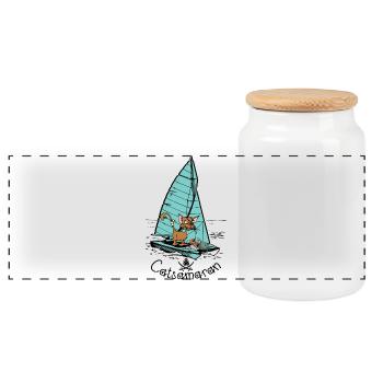 Catamaran Cat Boat - Boîte à biscuits avec couvercle en bois - blanc - Devant