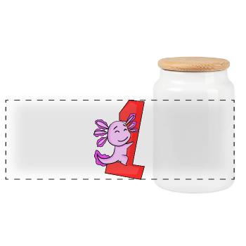 1 an - Inscription - Motif Axolotl - Boîte à biscuits avec couvercle en bois - blanc - Devant