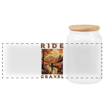 Ride Gravel im Retro-Stil, mit einem Gravelbike - Panorama Keksdose mit Holzdeckel - Weiß - Vorne