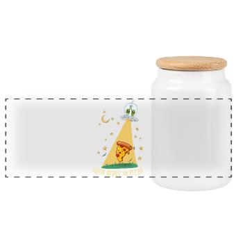Alien Pizza 2 - Panoramic Cookie Jar with Wooden Lid - white - Front