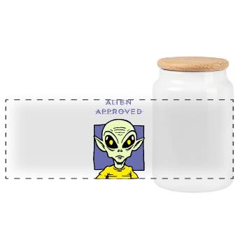 Alien Approved Yellow Eye Design - Panoramic Cookie Jar with Wooden Lid - white - Front