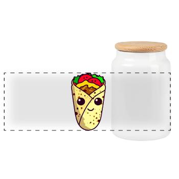 Kawaii Wrap, Döner, Taco - Süßes Streetfood Design - Panorama Keksdose mit Holzdeckel - Weiß - Vorne