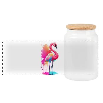 Flamingo - Panoramic Cookie Jar with Wooden Lid - white - Front