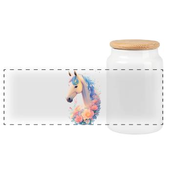 Cheval fleur - Boîte à biscuits avec couvercle en bois - blanc - Devant