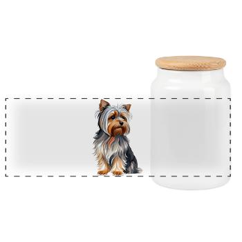YorkshireTerrier - Panorama Keksdose mit Holzdeckel - Weiß - Vorne