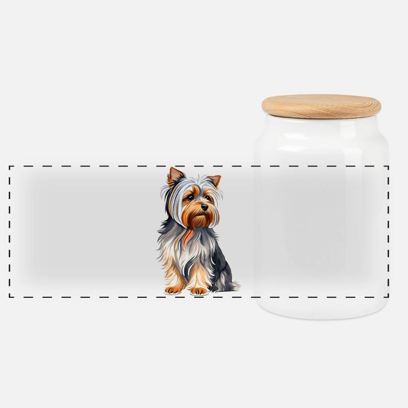 YorkshireTerrier - Panorama Keksdose mit Holzdeckel - Weiß