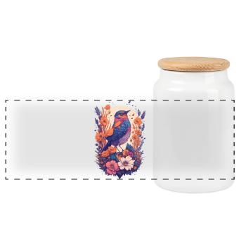 Birds in a bouquet of flowers - Panoramic Cookie Jar with Wooden Lid - white - Front