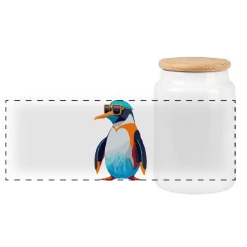 Penguin Revolution - Panoramic Cookie Jar with Wooden Lid - white - Front