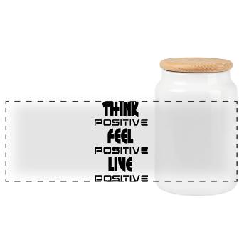 Think feel live positive v1 - Panoramic Cookie Jar with Wooden Lid - white - Front