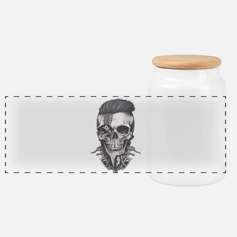 Hipster Totenkopf - Panorama Keksdose mit Holzdeckel - Weiß
