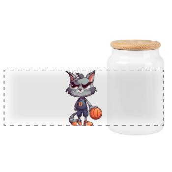Chat de basket-ball - Boîte à biscuits avec couvercle en bois - blanc - Devant