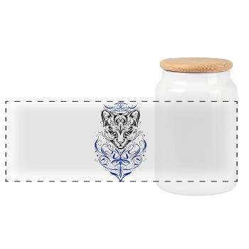Katze Tattoo Chat Tribal - Boîte à biscuits avec couvercle en bois - blanc - Devant