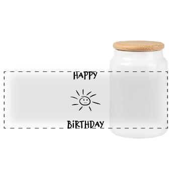 HAPPY BIRTHDAY. HAPPY BIRTHDAY. ANNIVERSARY. - Panoramic Cookie Jar with Wooden Lid - white - Front