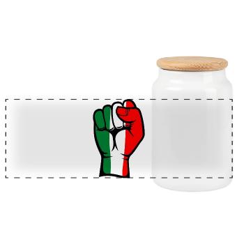 Drapeau de l’Italie Symbole de la main du poing - Boîte à biscuits avec couvercle en bois - blanc - Devant