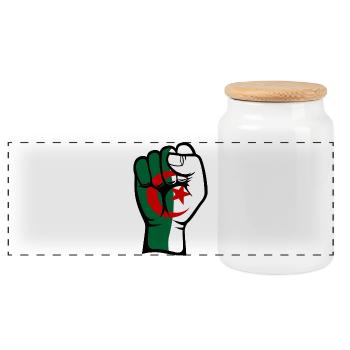 Algerien Flagge Faust Hand Symbol - Panorama Keksdose mit Holzdeckel - Weiß - Vorne