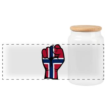 Norway Flag Fist Hand Symbol - Panoramic Cookie Jar with Wooden Lid - white - Front
