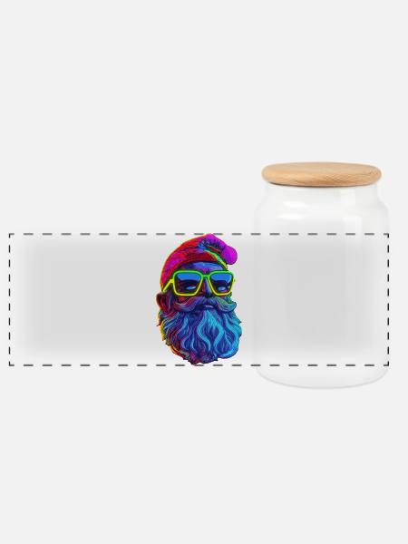Neon Santa Popart - Panorama Keksdose mit Holzdeckel - Weiß