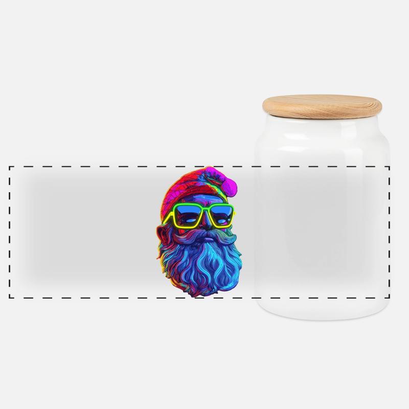 Neon Santa Popart - Panorama Keksdose mit Holzdeckel - Weiß
