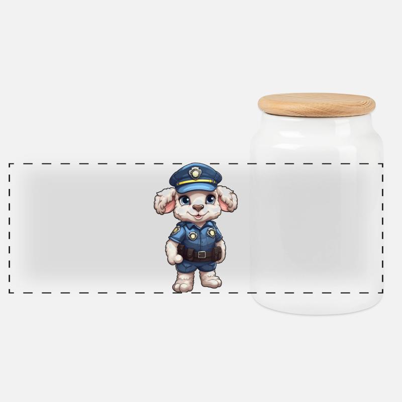 Polizei Schaf - Panorama Keksdose mit Holzdeckel - Weiß