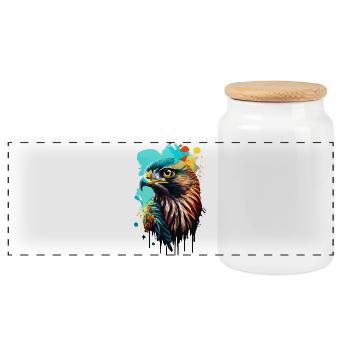 Falke Farbenfroh - Bunter Falke - Habicht Vogel - Panorama Keksdose mit Holzdeckel - Weiß - Vorne