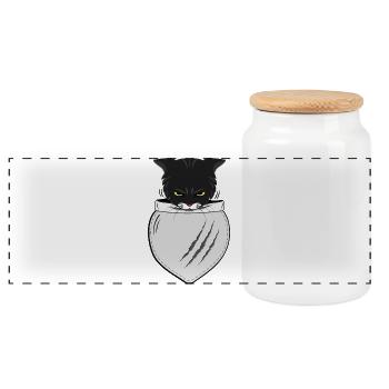 Pocket Cat | Cat Lovers Gifts - Panoramic Cookie Jar with Wooden Lid - white - Front