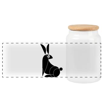 Funny Black Rabbit - Panoramic Cookie Jar with Wooden Lid - white - Front
