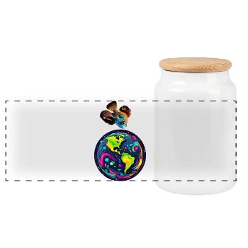Fish and its planet - Panoramic Cookie Jar with Wooden Lid - white - Front
