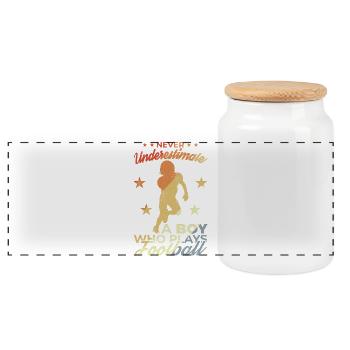 Football Boy - Panoramic Cookie Jar with Wooden Lid - white - Front