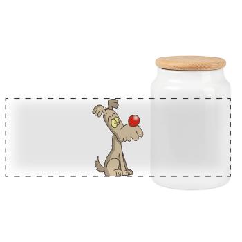 Funny and cute dog - Panoramic Cookie Jar with Wooden Lid - white - Front