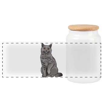 Britisch Kurzhaar Katze - Panorama Keksdose mit Holzdeckel - Weiß - Vorne