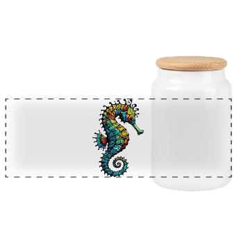 Seahorse - Panoramic Cookie Jar with Wooden Lid - white - Front