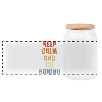 Keep Calm And Go Boxing - Panoramic Cookie Jar with Wooden Lid - white - Front