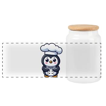 Mignon pingouin Chef bande dessinée conception de bande dessinée - Boîte à biscuits avec couvercle en bois - blanc - Devant