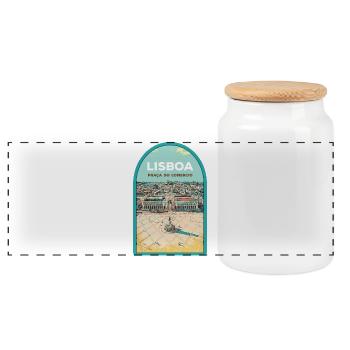 Illustration Commerce Square, Lisbon - Panoramic Cookie Jar with Wooden Lid - white - Front