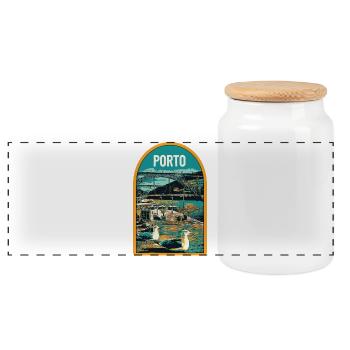 Porto, Douro & Ponte D. Luis: Illustration - Panorama Keksdose mit Holzdeckel - Weiß - Vorne