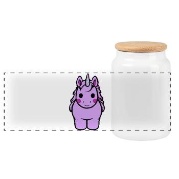 Peluche Dessin Animé Licorne Pastel - Boîte à biscuits avec couvercle en bois - blanc - Devant