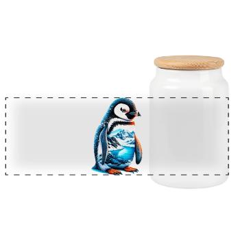 Pingouin - Boîte à biscuits avec couvercle en bois - blanc - Devant