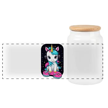 Süße Gamer Einhorn - Panorama Keksdose mit Holzdeckel - Weiß - Vorne