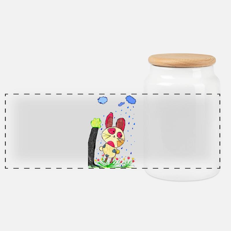 Hase Hoppel - Panorama Keksdose mit Holzdeckel - Weiß