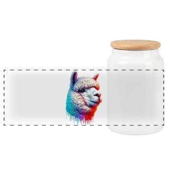 Alpaca - Panoramic Cookie Jar with Wooden Lid - white - Front