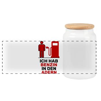 Gasoline Statement Refueling Gas Station Energy Storage - Panoramic Cookie Jar with Wooden Lid - white - Front