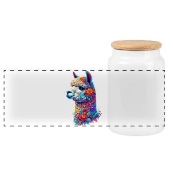 Alpaca - Panoramic Cookie Jar with Wooden Lid - white - Front